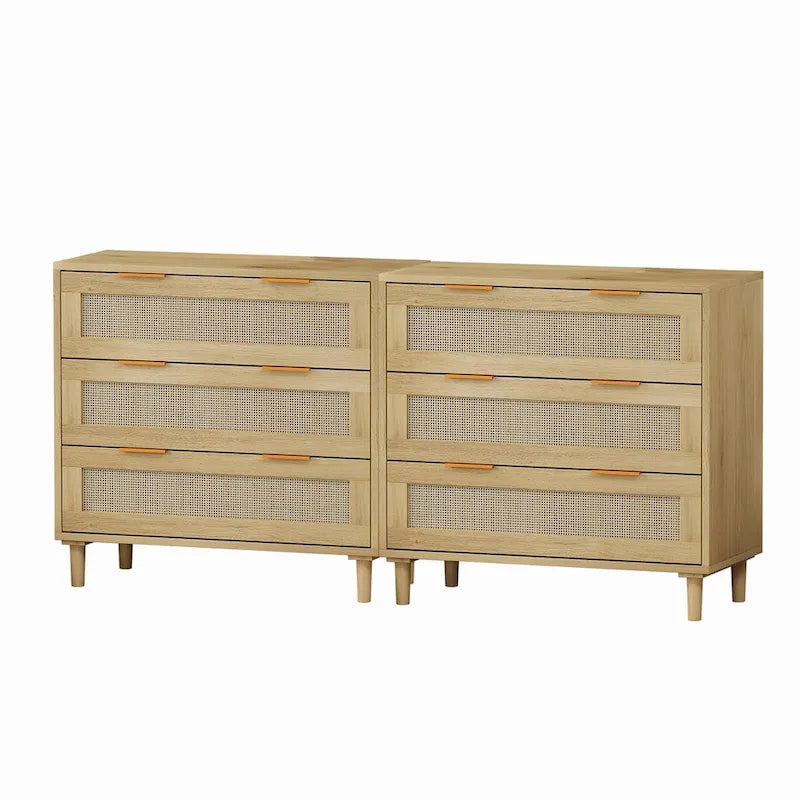 Eikenhouten rotanladekast met zes laden