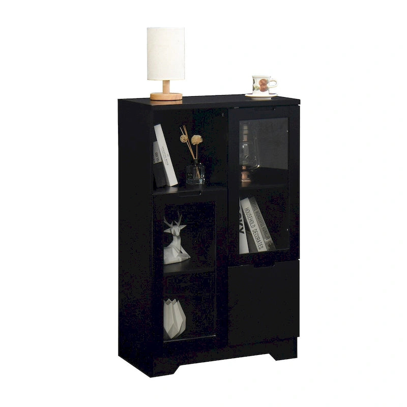 Modern Wooden Storage Cabinet with Two Glass Doors