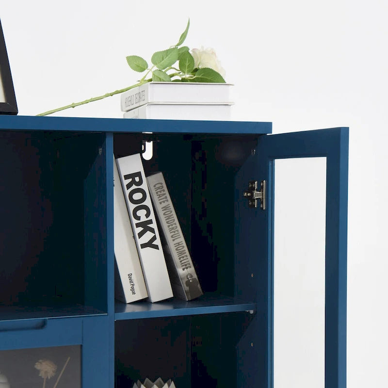 Modern Wooden Storage Cabinet with Two Glass Doors