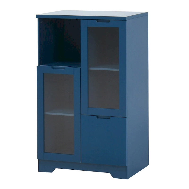 Moderne houten opbergkast met twee glazen deuren