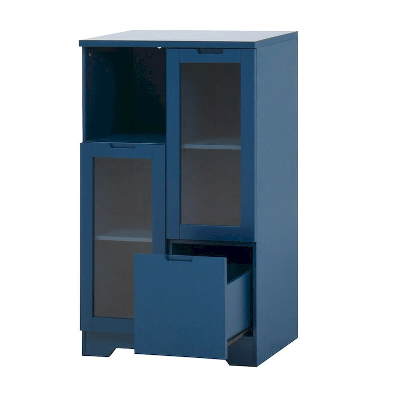Moderne houten opbergkast met twee glazen deuren