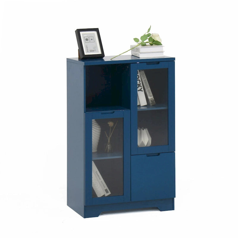 Moderne houten opbergkast met twee glazen deuren