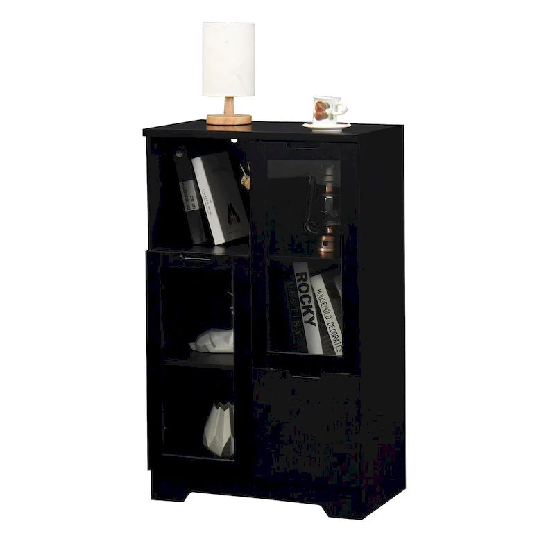 Moderne houten opbergkast met twee glazen deuren