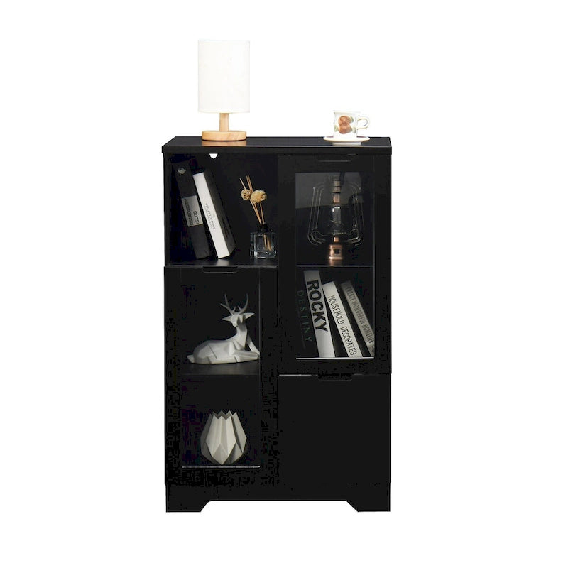 Moderne houten opbergkast met twee glazen deuren