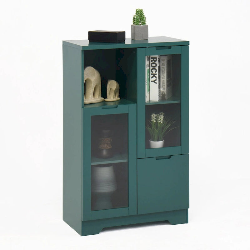 Moderne houten opbergkast met twee glazen deuren