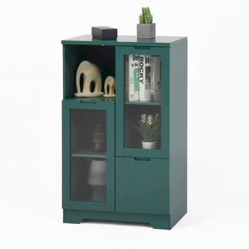 Moderne houten opbergkast met twee glazen deuren