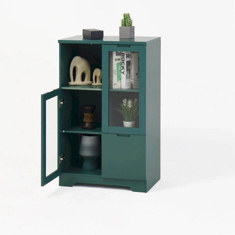 Moderne houten opbergkast met twee glazen deuren