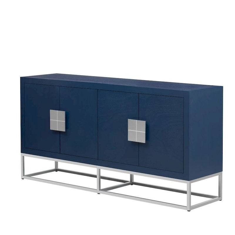 Armario de almacenamiento moderno de cuatro puertas con estantes ajustables y patas decorativas