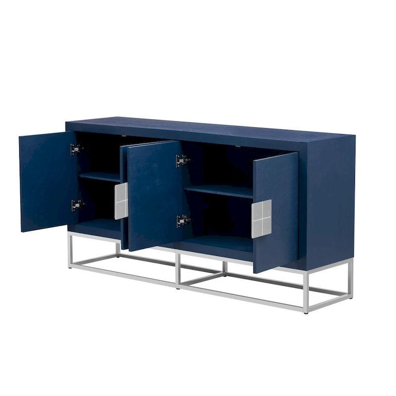 Armario de almacenamiento moderno de cuatro puertas con estantes ajustables y patas decorativas