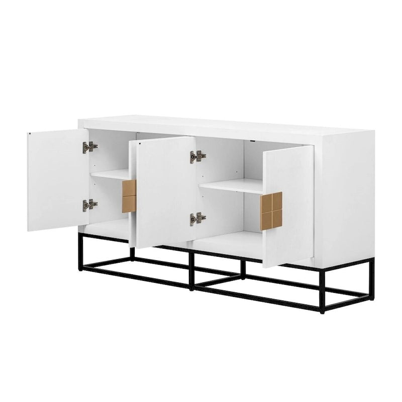 Armario de almacenamiento moderno de cuatro puertas con estantes ajustables y patas decorativas