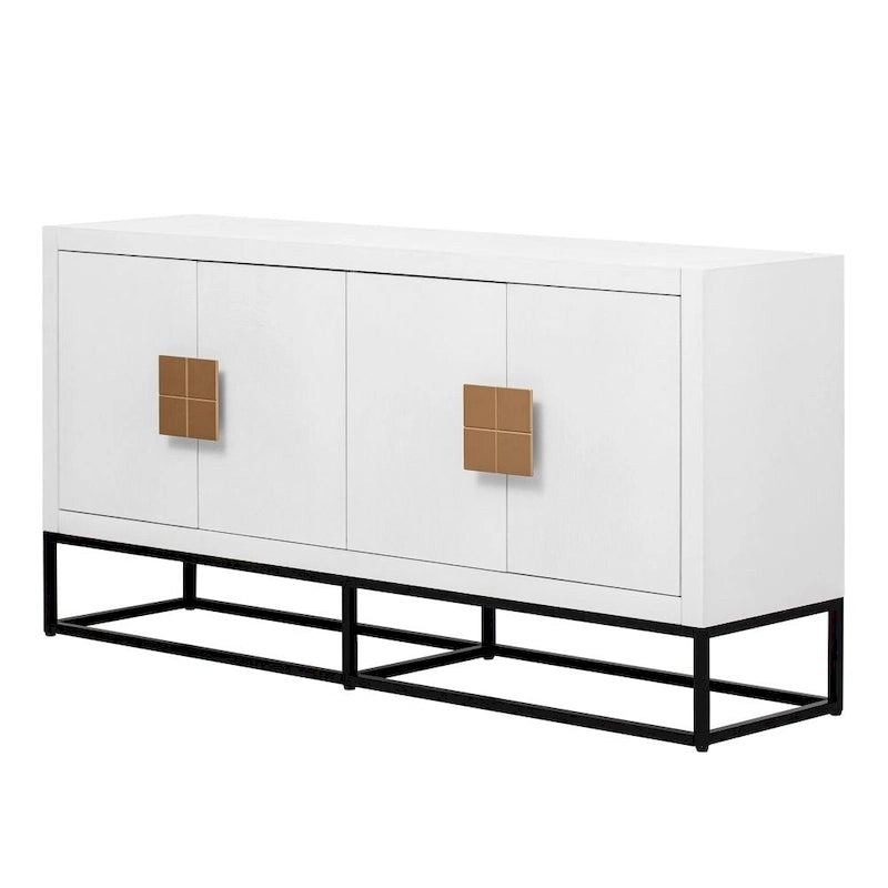 Armario de almacenamiento moderno de cuatro puertas con estantes ajustables y patas decorativas