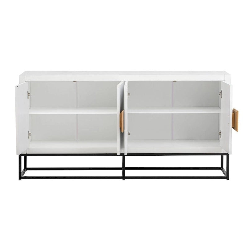 Armario de almacenamiento moderno de cuatro puertas con estantes ajustables y patas decorativas