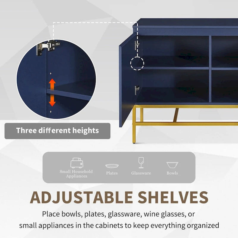 Minimalistisch dressoir met twee deuren en gouden metalen poten