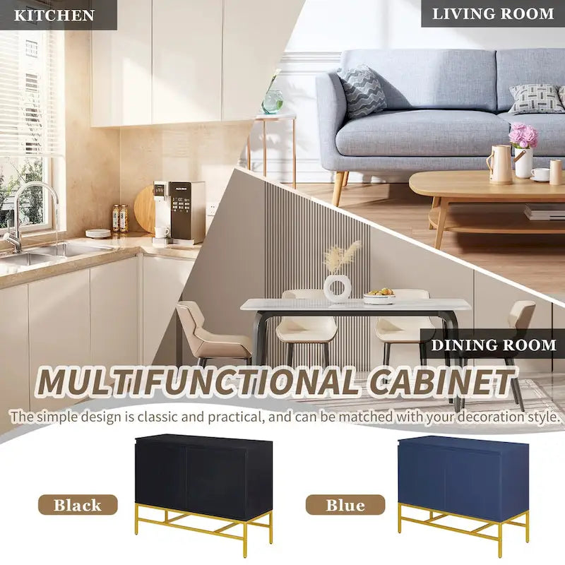 Minimalistisch dressoir met twee deuren en gouden metalen poten
