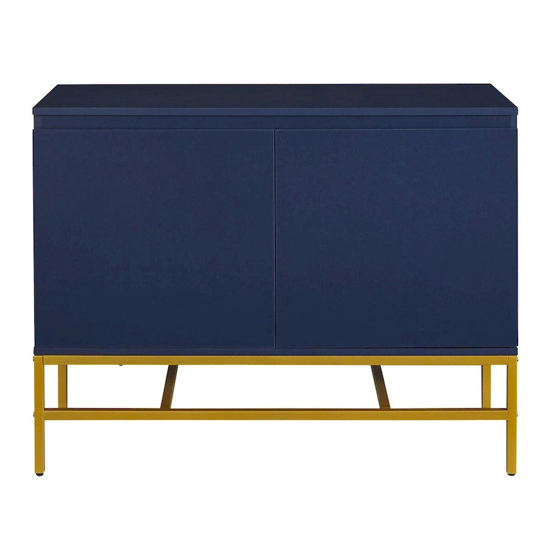 Minimalistisch dressoir met twee deuren en gouden metalen poten