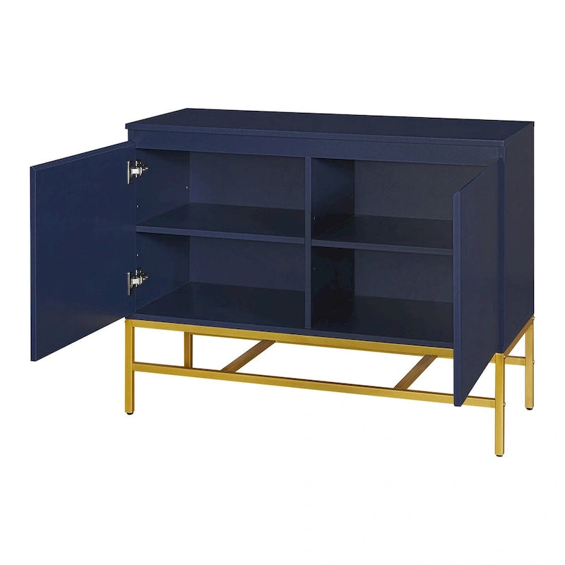 Minimalistisch dressoir met twee deuren en gouden metalen poten