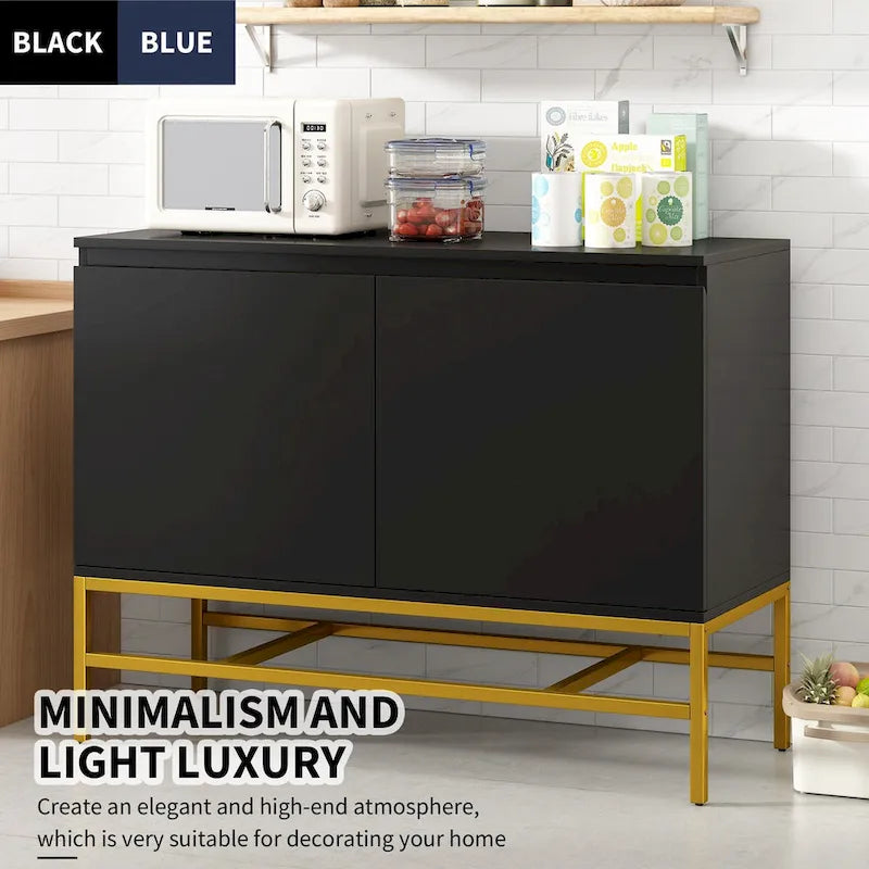 Minimalistisch dressoir met twee deuren en gouden metalen poten