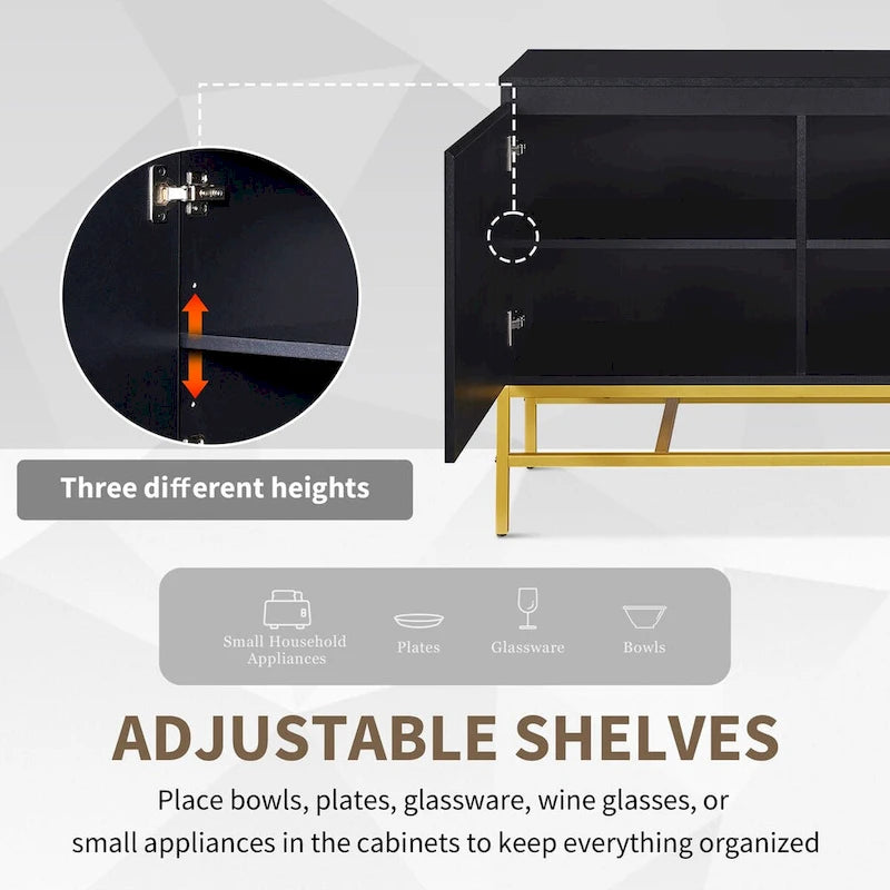 Minimalistisch dressoir met twee deuren en gouden metalen poten