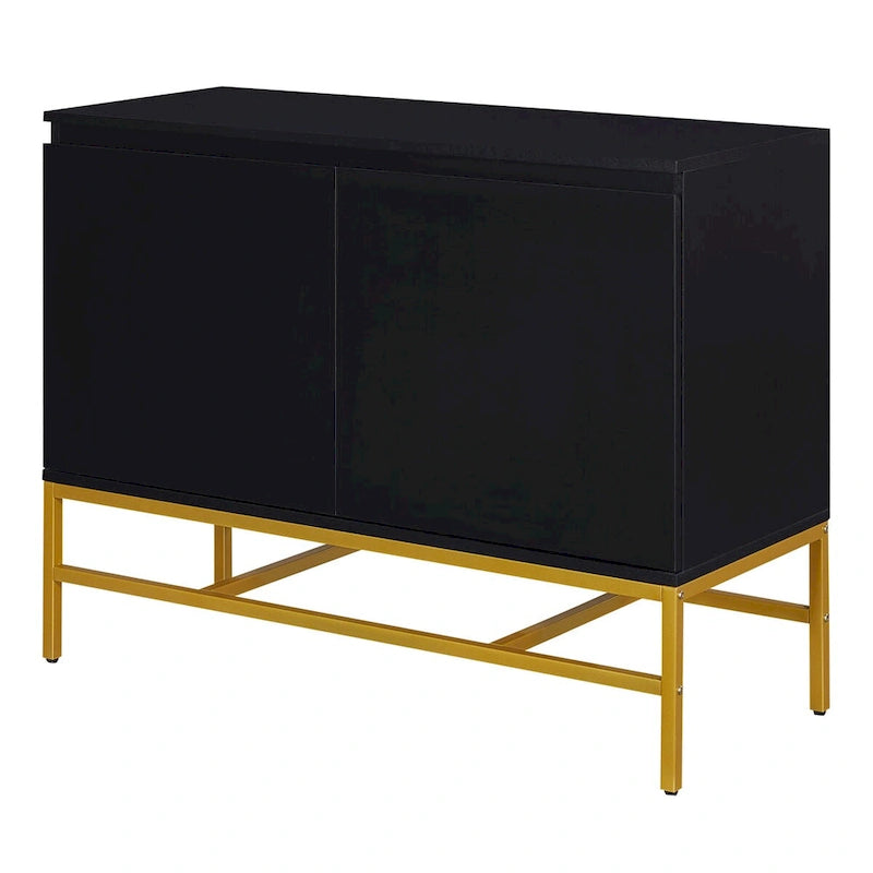 Minimalistisch dressoir met twee deuren en gouden metalen poten