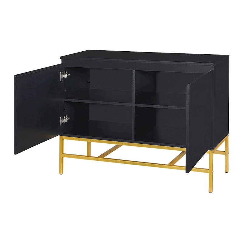 Minimalistisch dressoir met twee deuren en gouden metalen poten