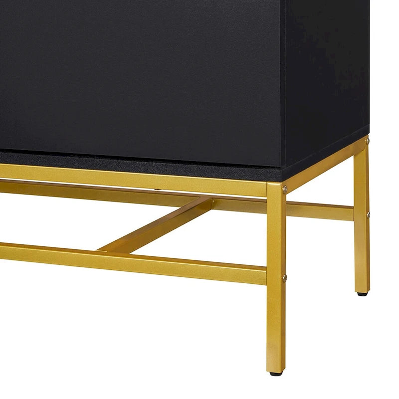 Minimalistisch dressoir met twee deuren en gouden metalen poten