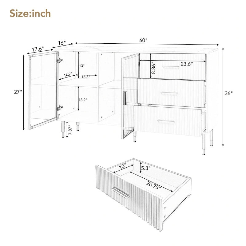 Modernes Sideboard mit goldenen Metallbeinen