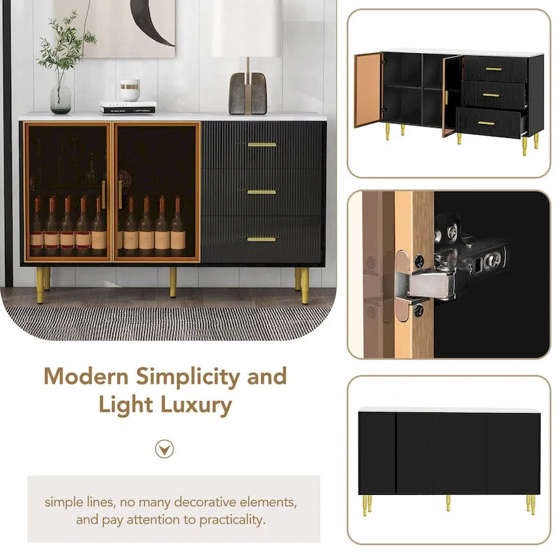 Mueble aparador buffet moderno con patas metálicas doradas