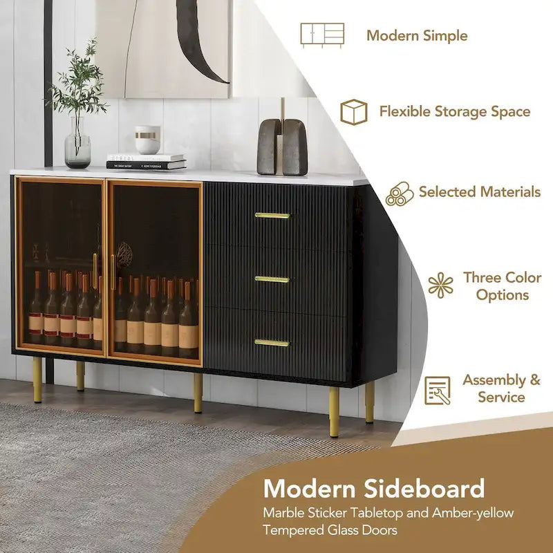Mueble aparador buffet moderno con patas metálicas doradas
