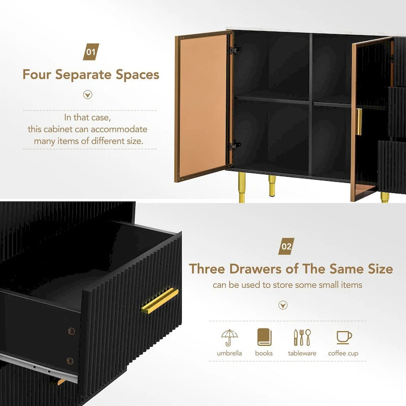 Mueble aparador buffet moderno con patas metálicas doradas