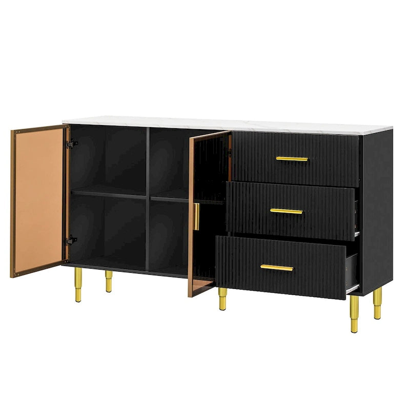 Mueble aparador buffet moderno con patas metálicas doradas