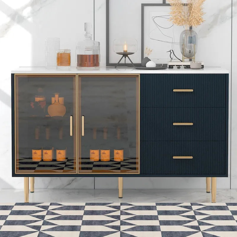 Mueble aparador buffet moderno con patas metálicas doradas