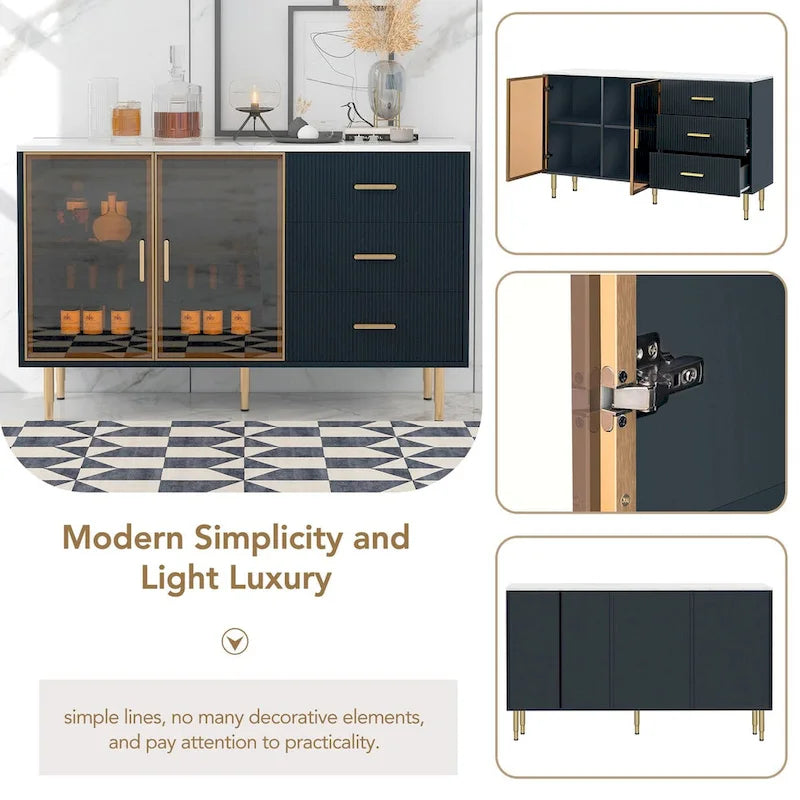 Mueble aparador buffet moderno con patas metálicas doradas