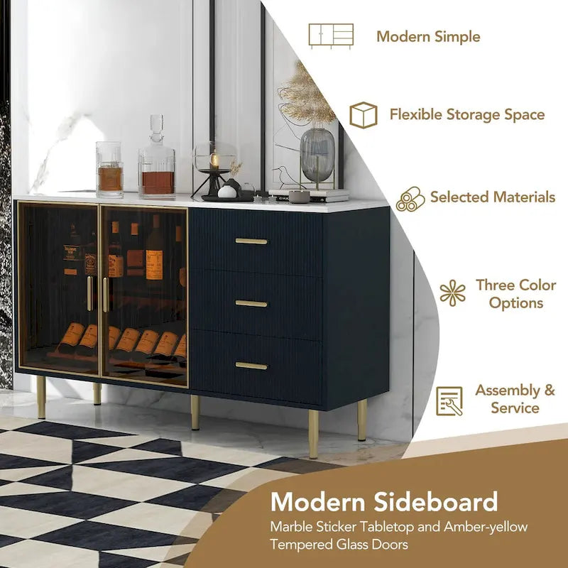 Mueble aparador buffet moderno con patas metálicas doradas