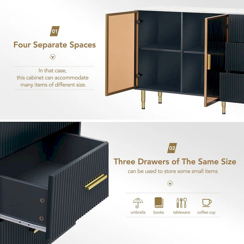 Mueble aparador buffet moderno con patas metálicas doradas