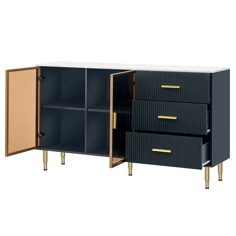 Mueble aparador buffet moderno con patas metálicas doradas