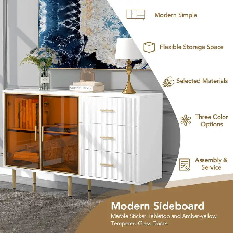 Mueble aparador buffet moderno con patas metálicas doradas