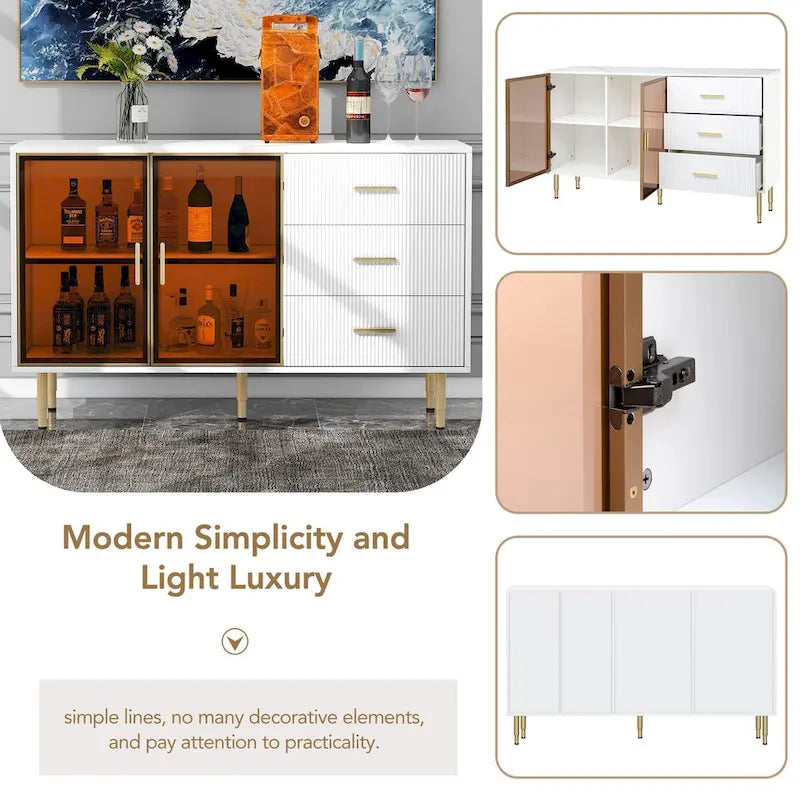 Mueble aparador buffet moderno con patas metálicas doradas