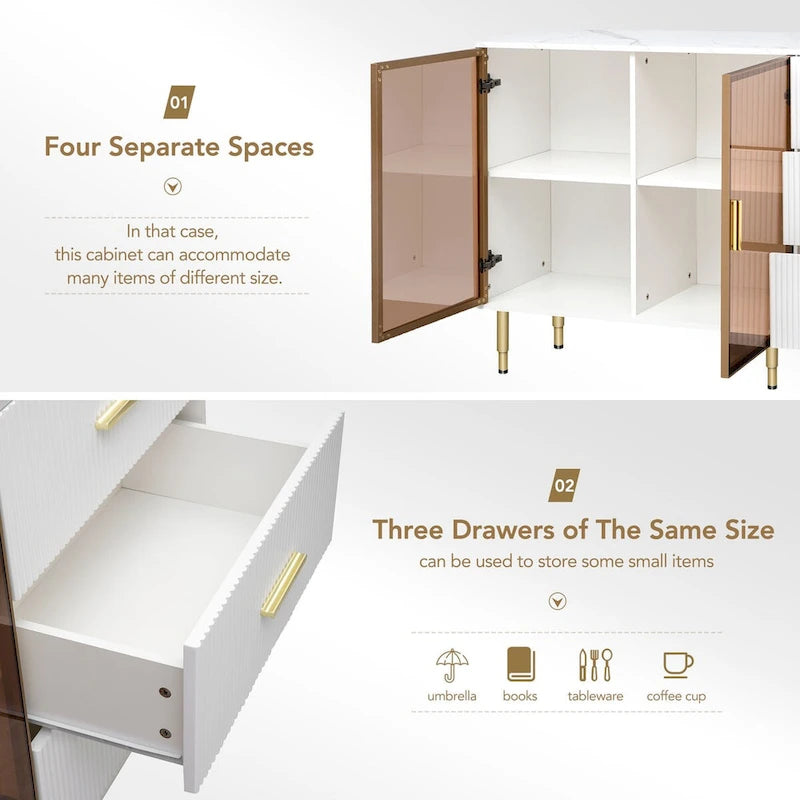Mueble aparador buffet moderno con patas metálicas doradas