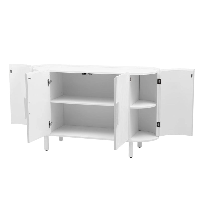 Zaokrąglony kredens z regulowanymi półkami do salonu, gabinetu i przedpokoju