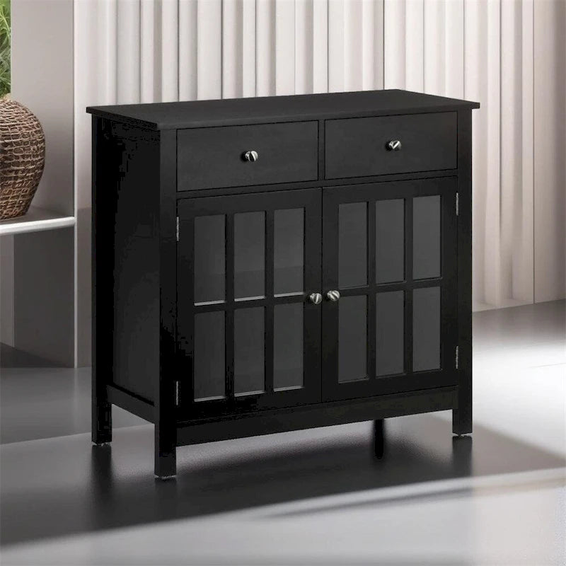 Buffetschrank mit Glastür, verstellbarer Ablage und zwei Schubladen