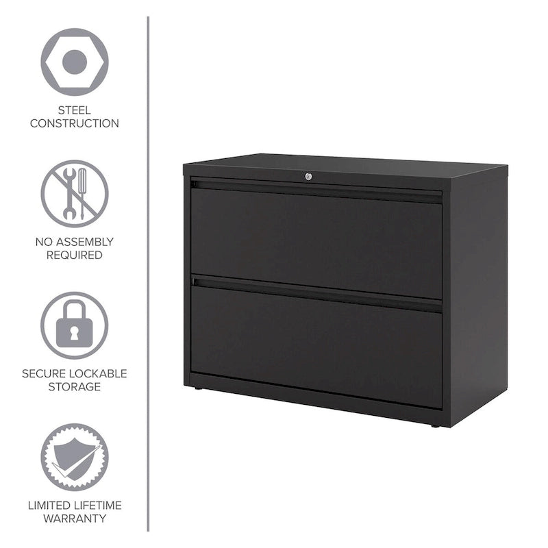 36-Inch Two-Drawer Metal Lateral File Cabinet with Matte Finish