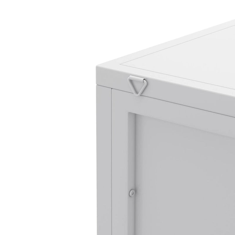 Weißer Eckschrank mit drei Ebenen, Tür aus gehärtetem Glas und Einlegeböden