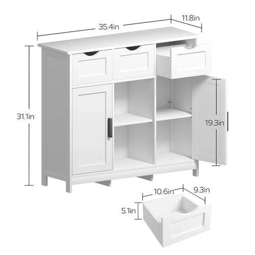 Sideboard-Buffetschrank mit drei Schubladen, 35.4 Zoll breit