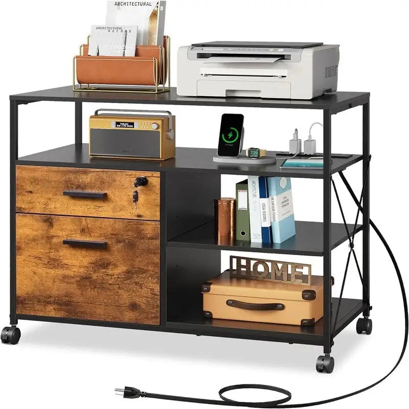 2 Drawer Locking File Cabinet with Charging Station