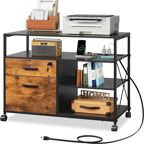 2 Drawer Locking File Cabinet with Charging Station
