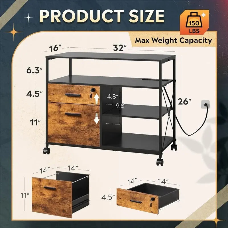 2 Drawer Locking File Cabinet with Charging Station