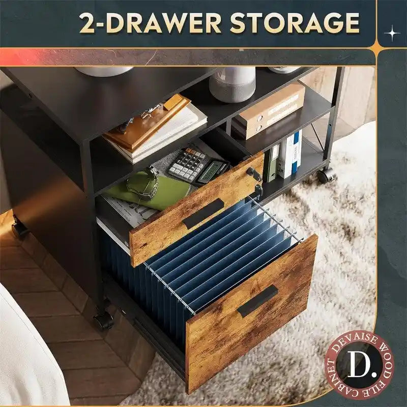 2 Drawer Locking File Cabinet with Charging Station