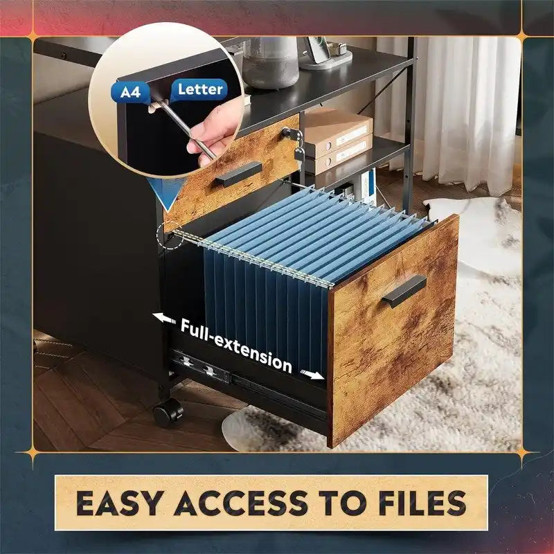 2 Drawer Locking File Cabinet with Charging Station