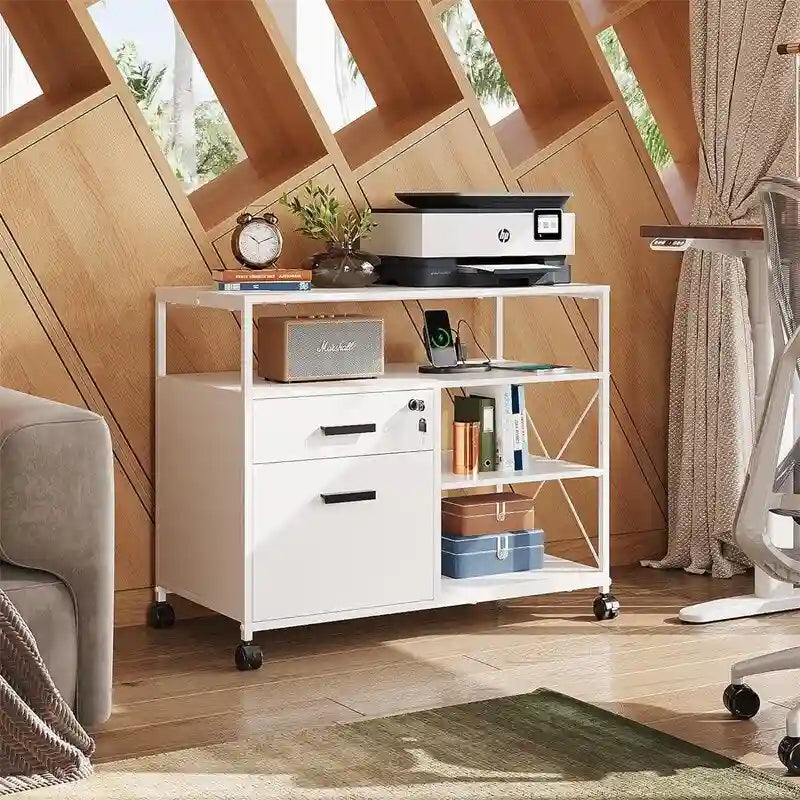 2 Drawer Locking File Cabinet with Charging Station