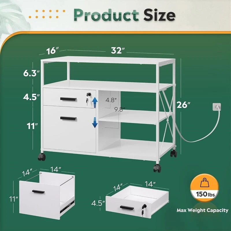 2 Drawer Locking File Cabinet with Charging Station